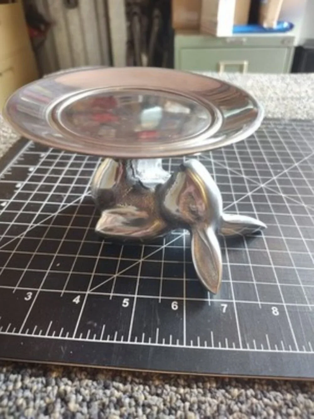 Silver Metal Bunny Dish Easter Spring Made Candle Holder, Candle Included Used